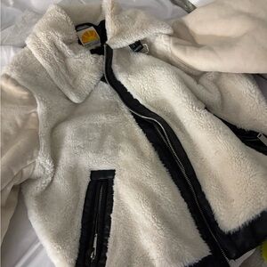 Women's Cream and Black Sherpa Jacket
